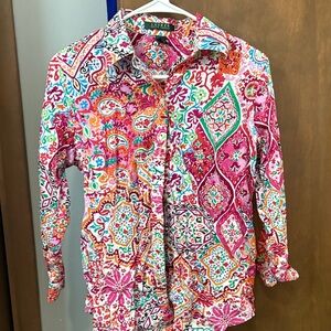Lauren Ralph Lauren Vibrant Pink Multi-Print Button-Up Shirt